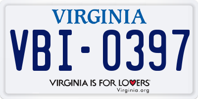 VA license plate VBI0397