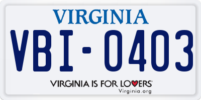 VA license plate VBI0403