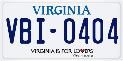 VA license plate VBI0404