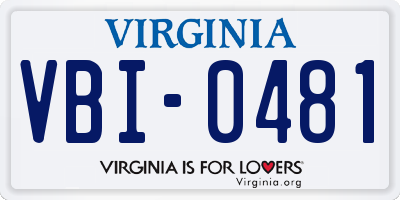 VA license plate VBI0481