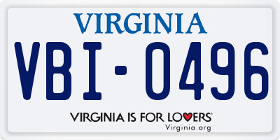 VA license plate VBI0496