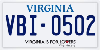 VA license plate VBI0502