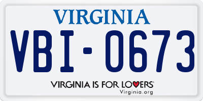 VA license plate VBI0673