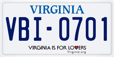 VA license plate VBI0701