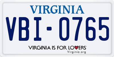 VA license plate VBI0765