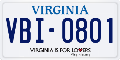 VA license plate VBI0801