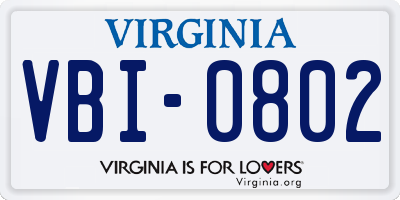 VA license plate VBI0802