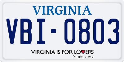 VA license plate VBI0803
