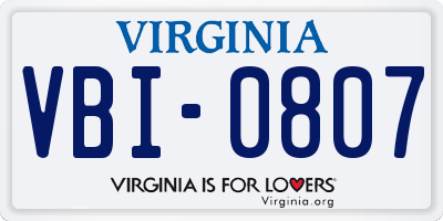 VA license plate VBI0807