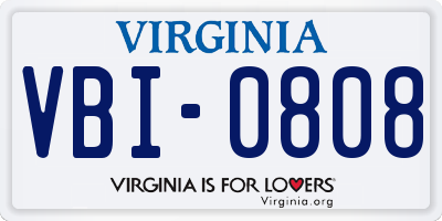 VA license plate VBI0808