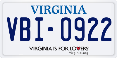VA license plate VBI0922