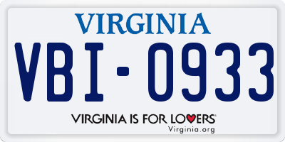 VA license plate VBI0933