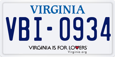 VA license plate VBI0934