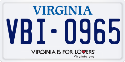 VA license plate VBI0965