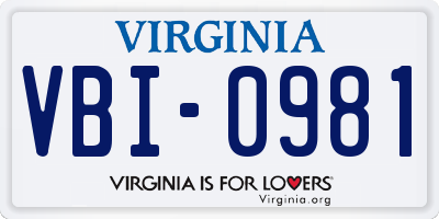 VA license plate VBI0981
