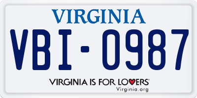 VA license plate VBI0987