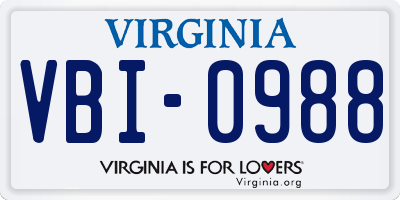 VA license plate VBI0988