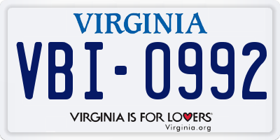 VA license plate VBI0992