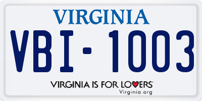 VA license plate VBI1003
