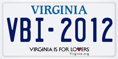 VA license plate VBI2012