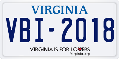 VA license plate VBI2018
