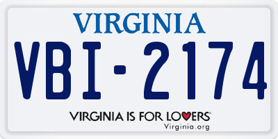 VA license plate VBI2174