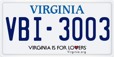 VA license plate VBI3003