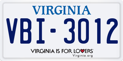 VA license plate VBI3012