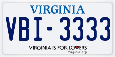 VA license plate VBI3333