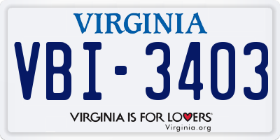VA license plate VBI3403