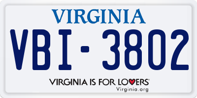 VA license plate VBI3802