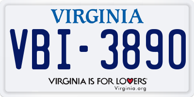 VA license plate VBI3890