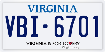 VA license plate VBI6701