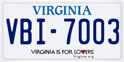 VA license plate VBI7003