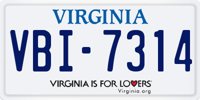 VA license plate VBI7314