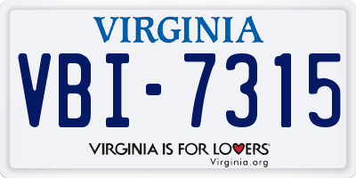 VA license plate VBI7315