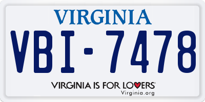 VA license plate VBI7478