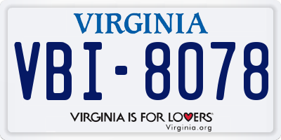 VA license plate VBI8078