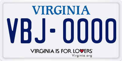 VA license plate VBJ0000