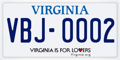 VA license plate VBJ0002