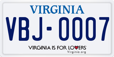 VA license plate VBJ0007