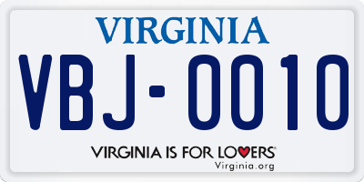 VA license plate VBJ0010