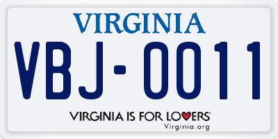 VA license plate VBJ0011