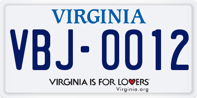 VA license plate VBJ0012