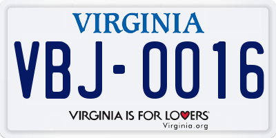 VA license plate VBJ0016