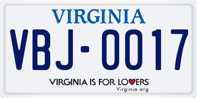 VA license plate VBJ0017
