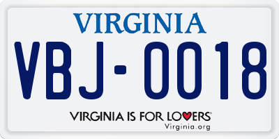 VA license plate VBJ0018