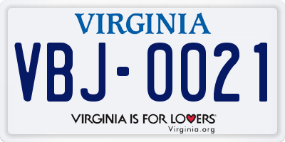 VA license plate VBJ0021