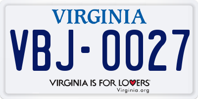 VA license plate VBJ0027