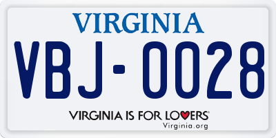 VA license plate VBJ0028